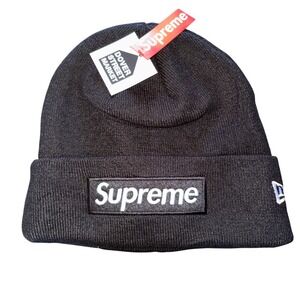 All Black Supreme New Era Box Black Box Logo Beanie Knit Hat Mens FW24 New!